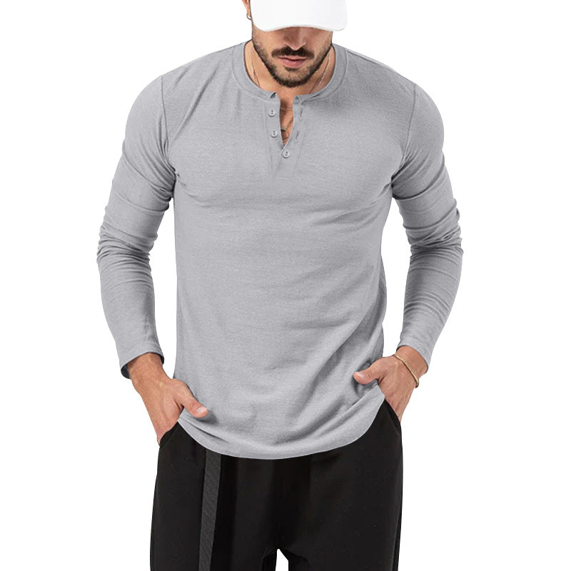 Herren Langarm Henley-Shirt mit modischem Knopfverschluss Shopnory
