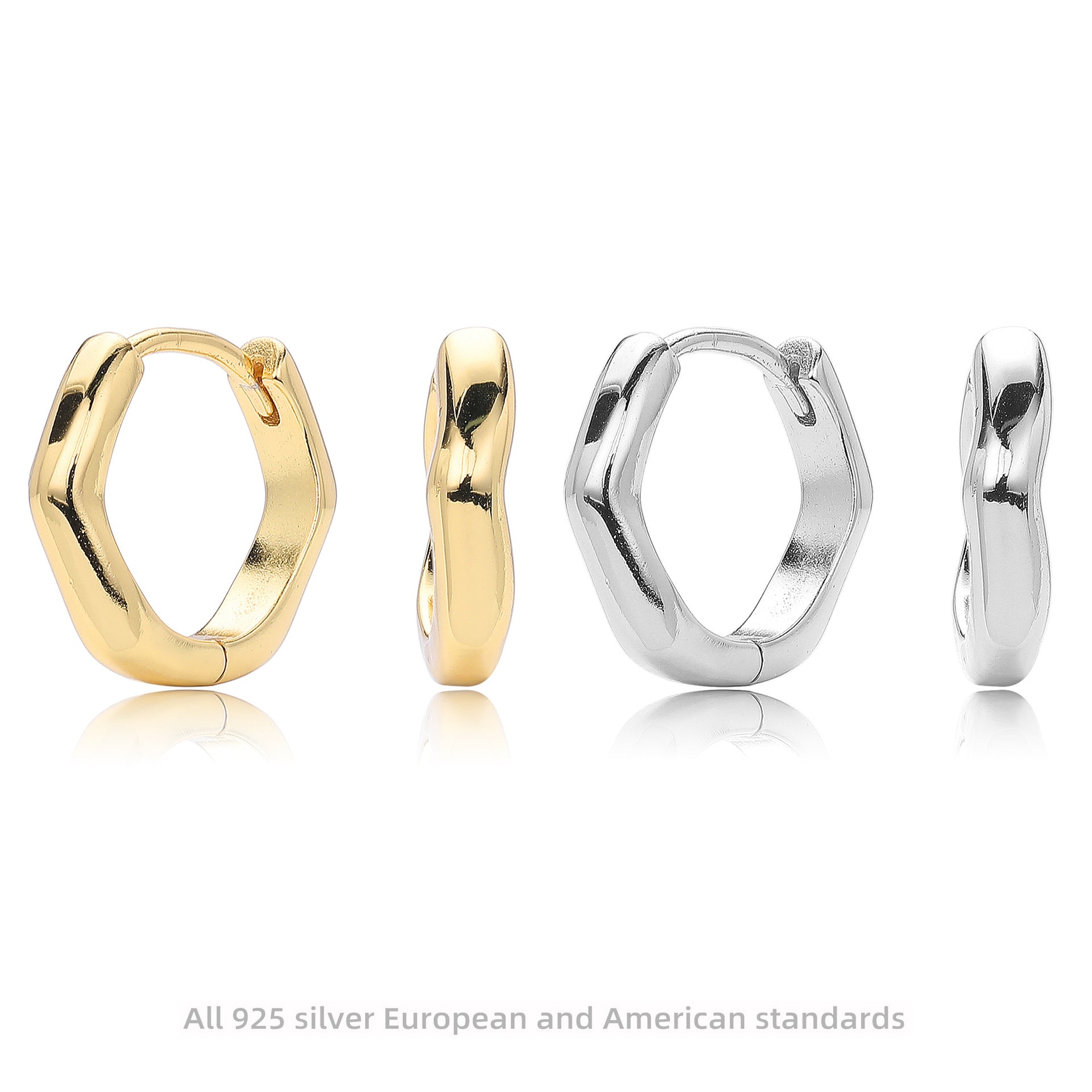 Damen Creolenohrringe mit modernem, geschwungenem Design aus hochwertigem 925 Sterling Silber Shop Nory