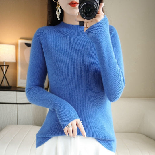 Damen Schmal geschnittener Stehkragenpullover aus leichtem Feinstrick mit feiner Rippenstruktur Shop Nory