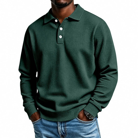 Herren Langarm-Poloshirt mit Waffelstruktur und Baumwollmix Shop Nory