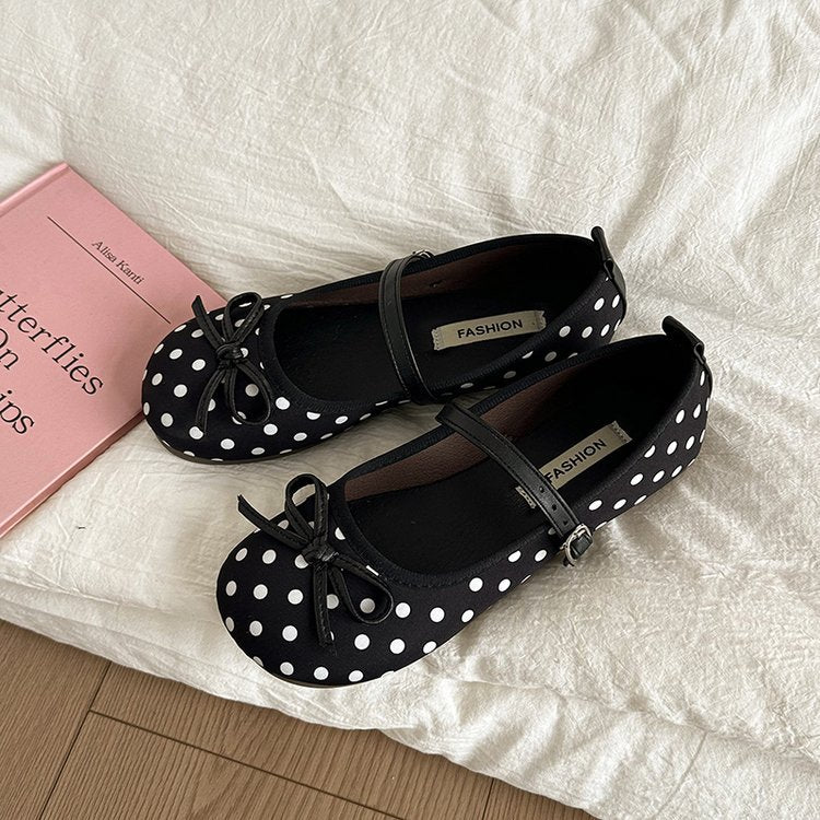 Damen Ballerinas mit dekorativem Schleifen-Design und Punktmuster