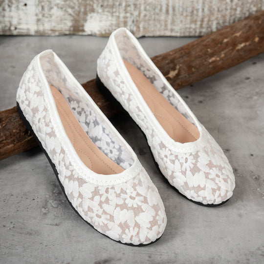 Damen Ballerinas mit zartem Häkelmuster und bequemem Fußbett