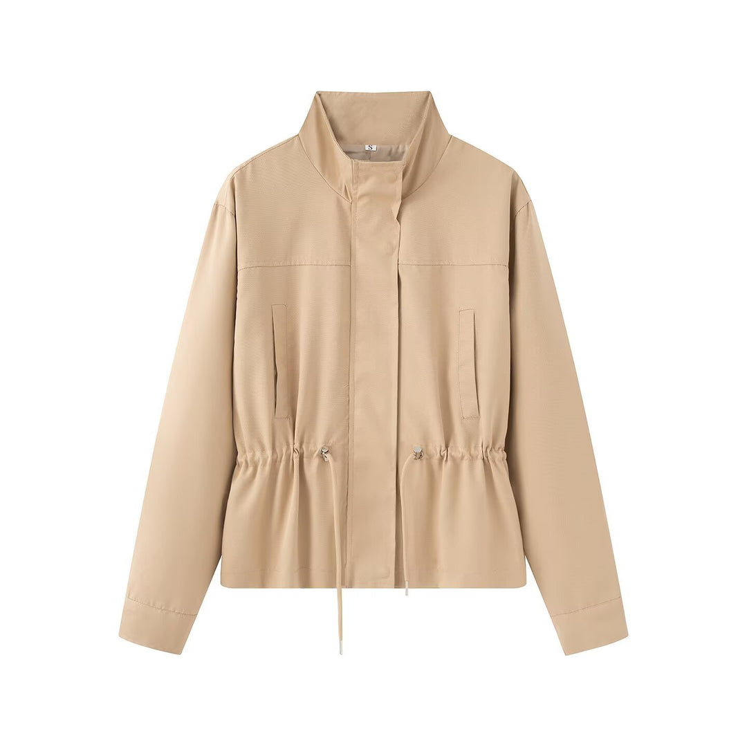 Damen Leichte Übergangsjacke mit Tunnelzug-Taillierung und Stehkragen Shop Nory