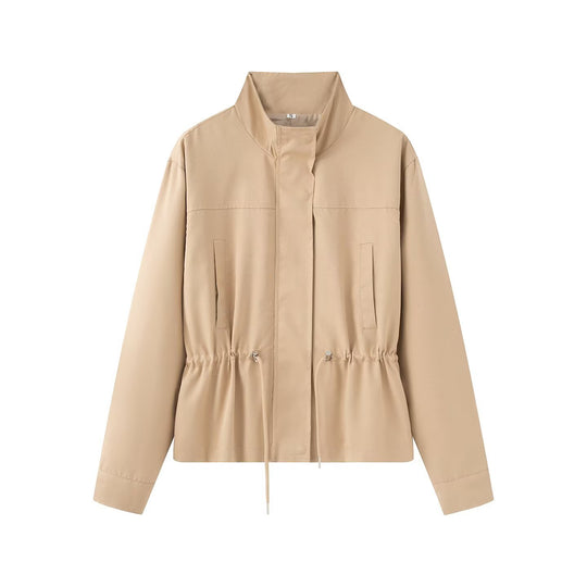 Damen Leichte Übergangsjacke mit Tunnelzug-Taillierung und Stehkragen Shop Nory