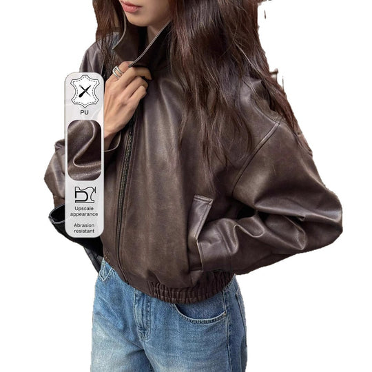 Damen Modische Kunstlederjacke mit lässiger Passform