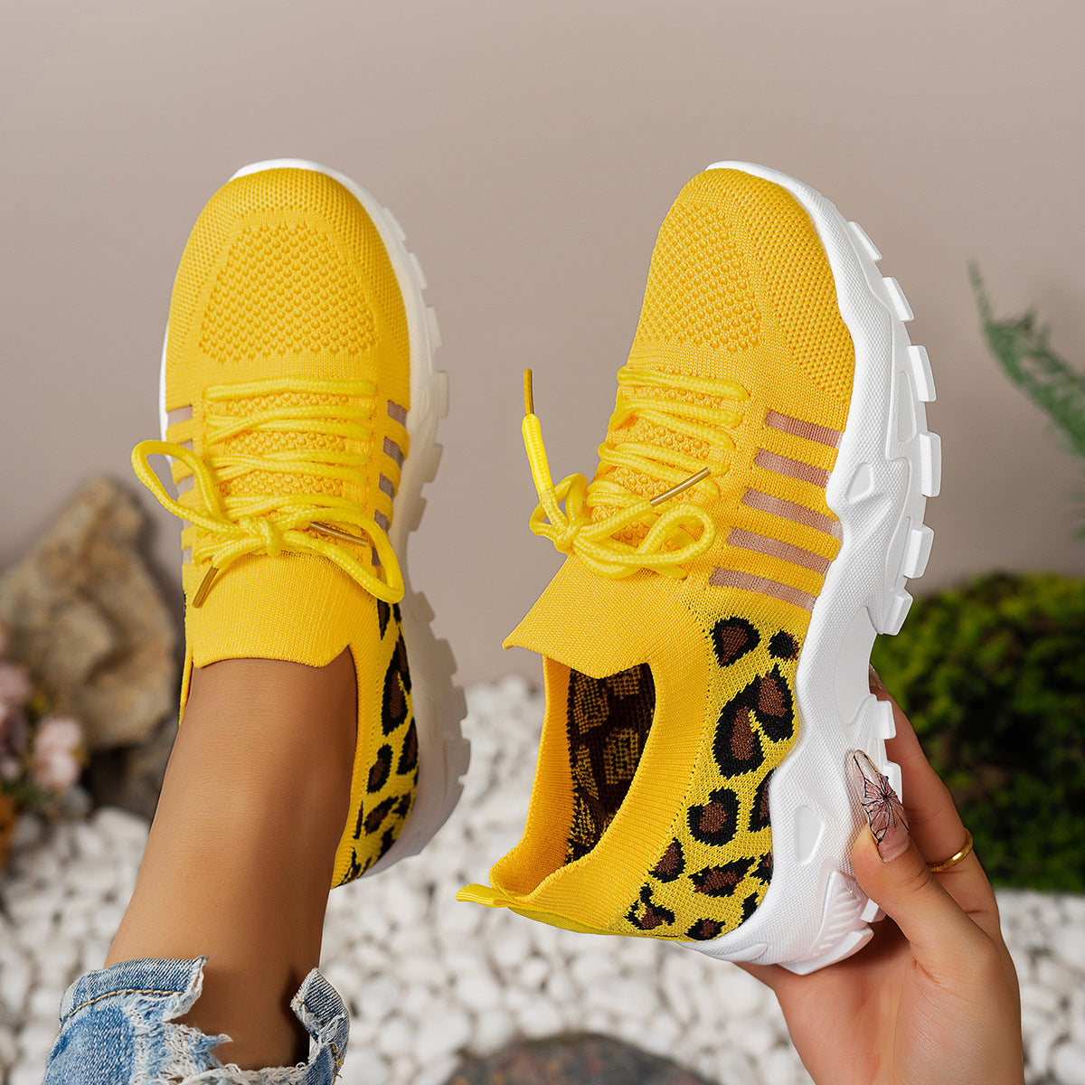Damen Sportliche Sneakers mit atmungsaktivem Netzdesign und modischem Leopardenmuster Shopnory