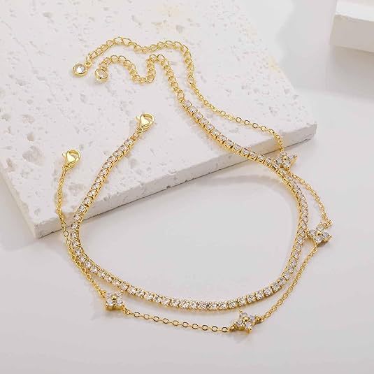 Damen Fußkettchen mit funkelnden Zirkonia-Elementen und eleganten Verzierungen Shop Nory