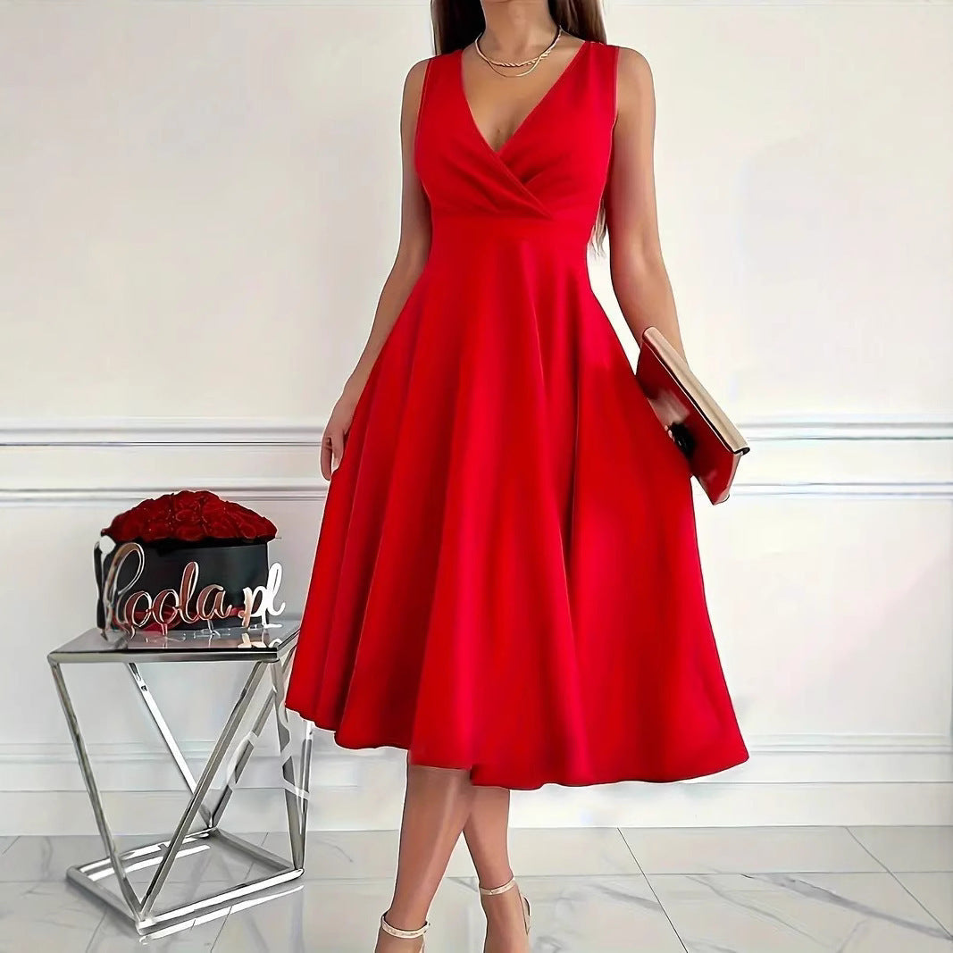 Einfarbiges Tankkleid Asymmetrischer Ausschnitt Kleid