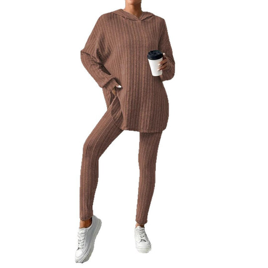 Damen Gerippter Lounge-Set aus Strick mit Oversize-Kapuzenpullover und High-Waist-Leggings Shop Nory