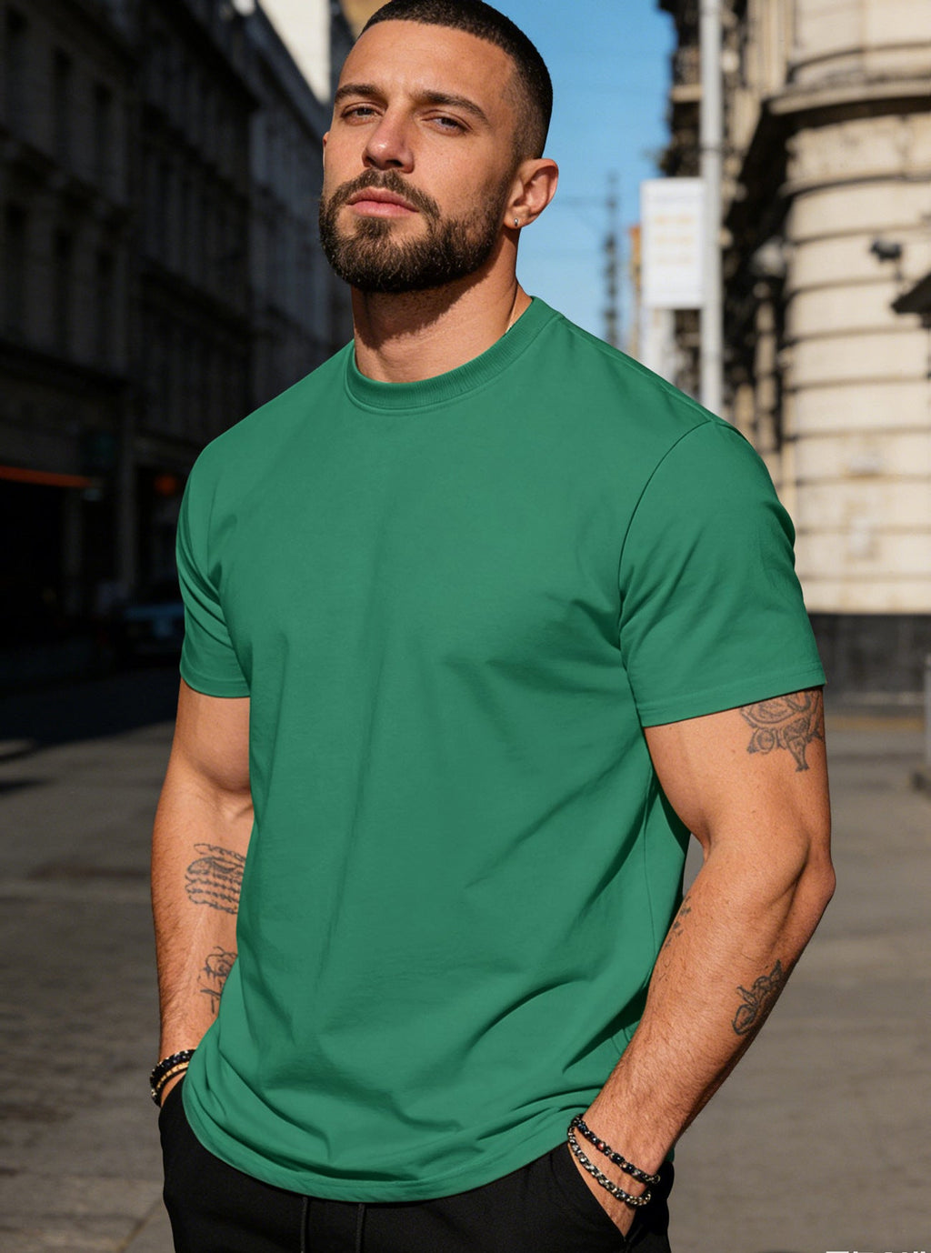 Herren nan körperbetontes hochwertiges Baumwollshirt mit Rundhalsausschnitt