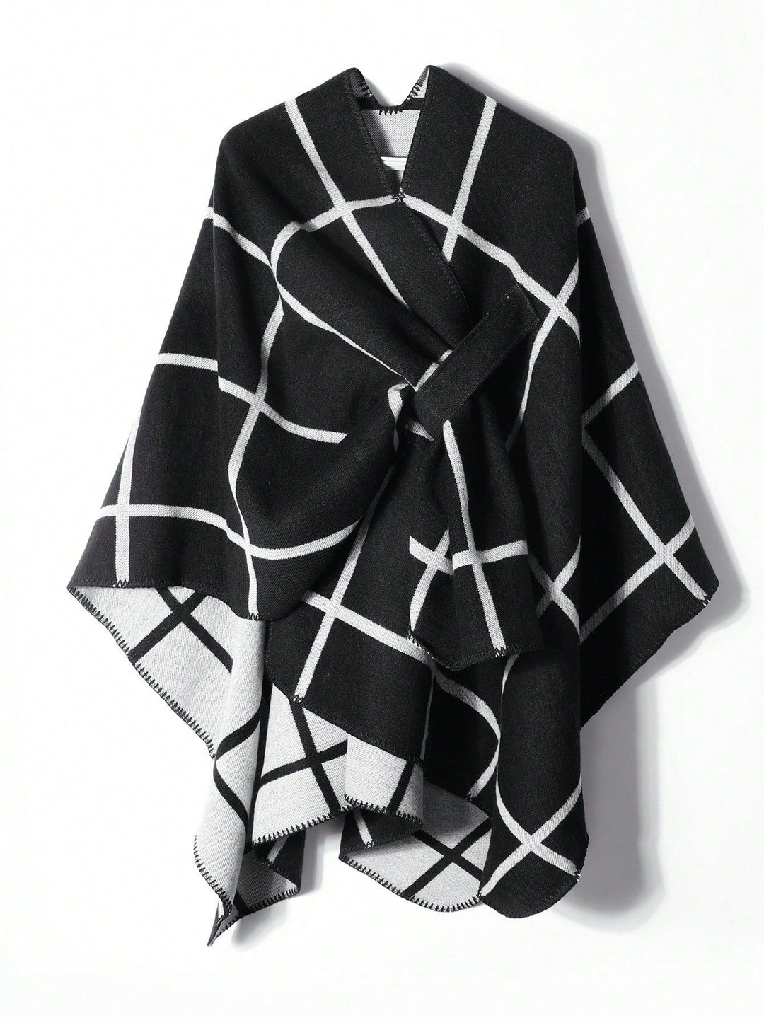 Damen Reversibler Oversize-Umhang mit großem Karomuster und offener Front Shop Nory