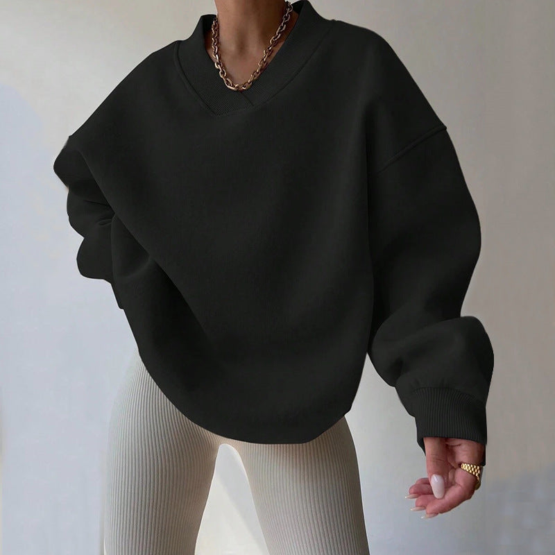 Damen Oversized V-Ausschnitt Sweatshirt mit verstärktem Rippkragen und extraweitem Cut Shop Nory