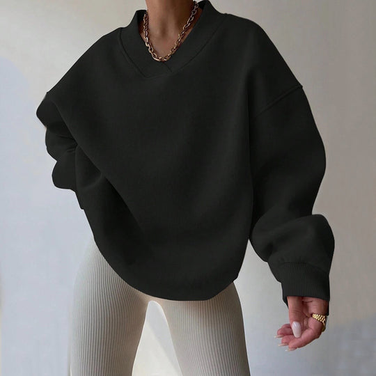 Damen Oversized V-Ausschnitt Sweatshirt mit verstärktem Rippkragen und extraweitem Cut Shop Nory