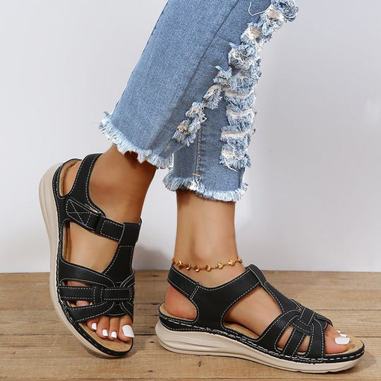 Damen Komfort-Sandalen mit Soft-Leder, geflochtenem Vorderblatt und verstellbarem Klettverschluss Shop Nory