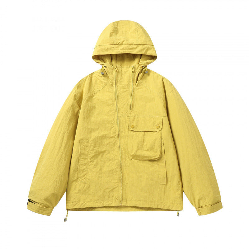 Unisex Leichte Kapuzen-Übergangsjacke mit großem Pattentaschen-Detail und Kordelzug Shop Nory