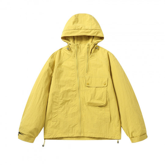 Unisex Leichte Kapuzen-Übergangsjacke mit großem Pattentaschen-Detail und Kordelzug Shop Nory