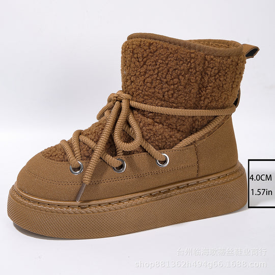 Damen Gefütterte Plateau-Schnürboots mit Teddyfutter und dicker Profilsohle Shop Nory