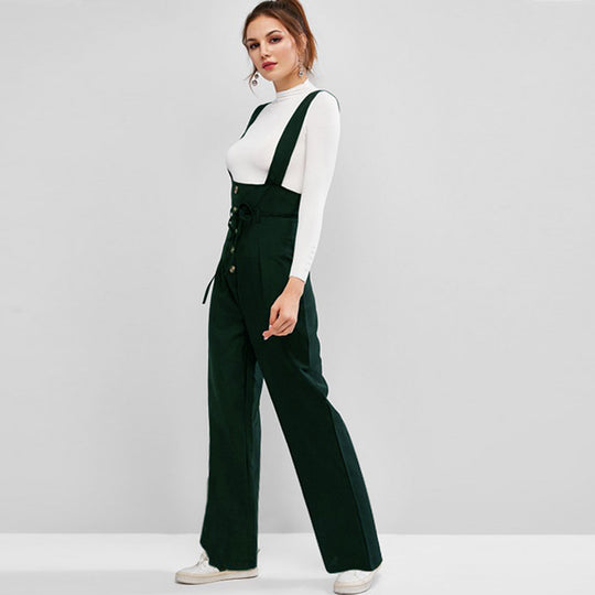 Damen High-Waist Latzhose-Jumpsuit mit Knopfleiste und breiten Trägern Shop Nory