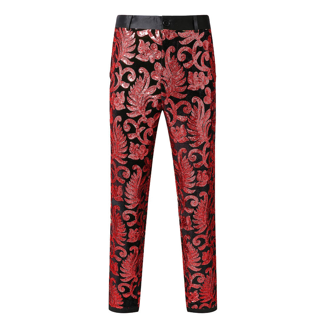 Herren elegante Pailletten-Hosen mit floralem Muster