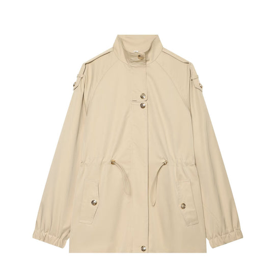 Damen leichter Parka mit Stehkragen, Tunnelzugtaillierung und Schulterpatten Shop Nory