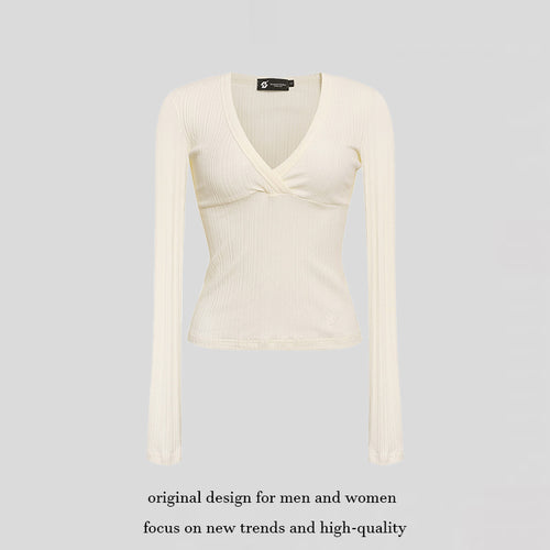 Damen Enganliegendes Rippstrick-Wickeloberteil mit tiefem V-Ausschnitt Shop Nory