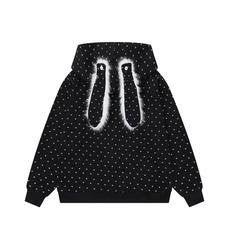 Damen Kapuzensweatjacke im Cozy-Kawaii‑Stil mit 3D-Ohren, Allover-Pünktchen und Frontreißverschluss Shop Nory