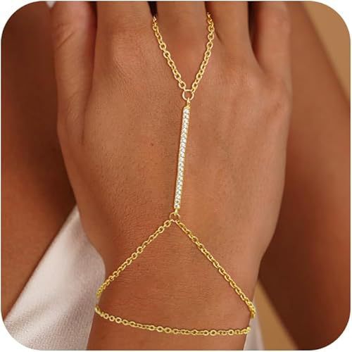 Damen Handkette mit funkelnden Zirkonia-Elementen und eleganter Gliederkette Shop Nory