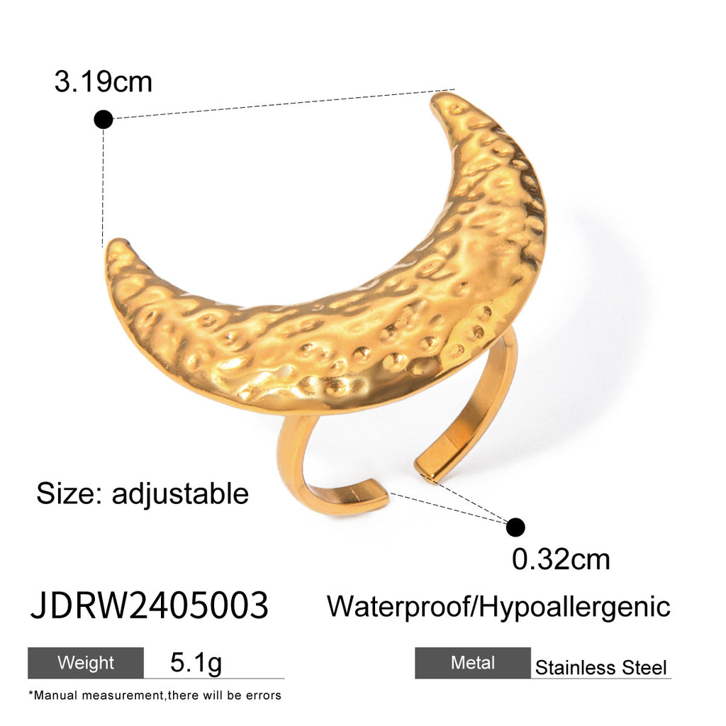 Damen Offener Ring mit strukturiertem Monddesign aus hypoallergenem Edelstahl Shop Nory