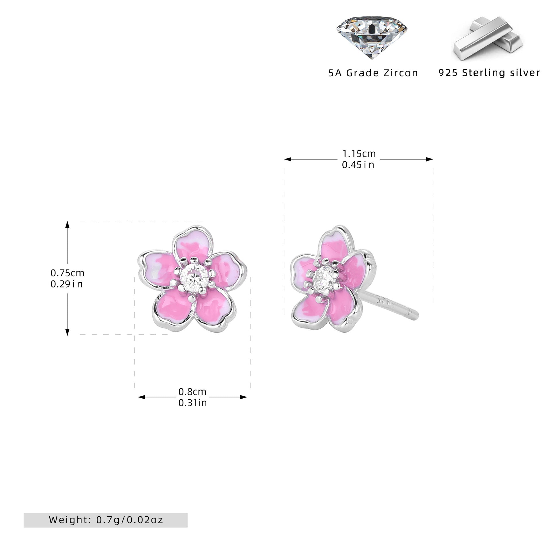 Damen Blumen Ohrstecker aus 925 Sterling Silber mit Zirkonia Shop Nory