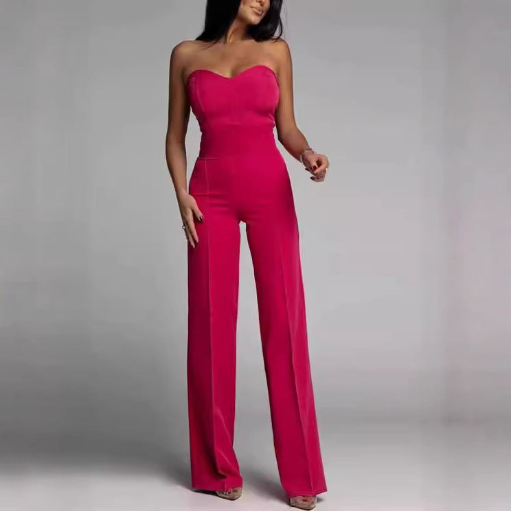 Damen eleganter Jumpsuit mit schulterfreiem Design und weitem Bein