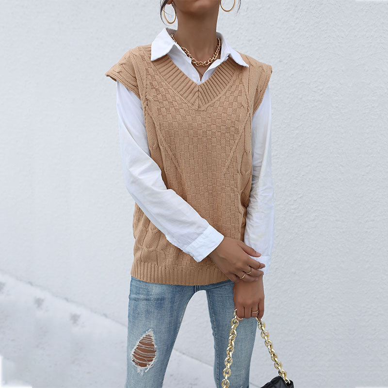Damen Strick-Weste mit V‑Ausschnitt, Zopfmuster und lässiger Oversize-Silhouette Shop Nory