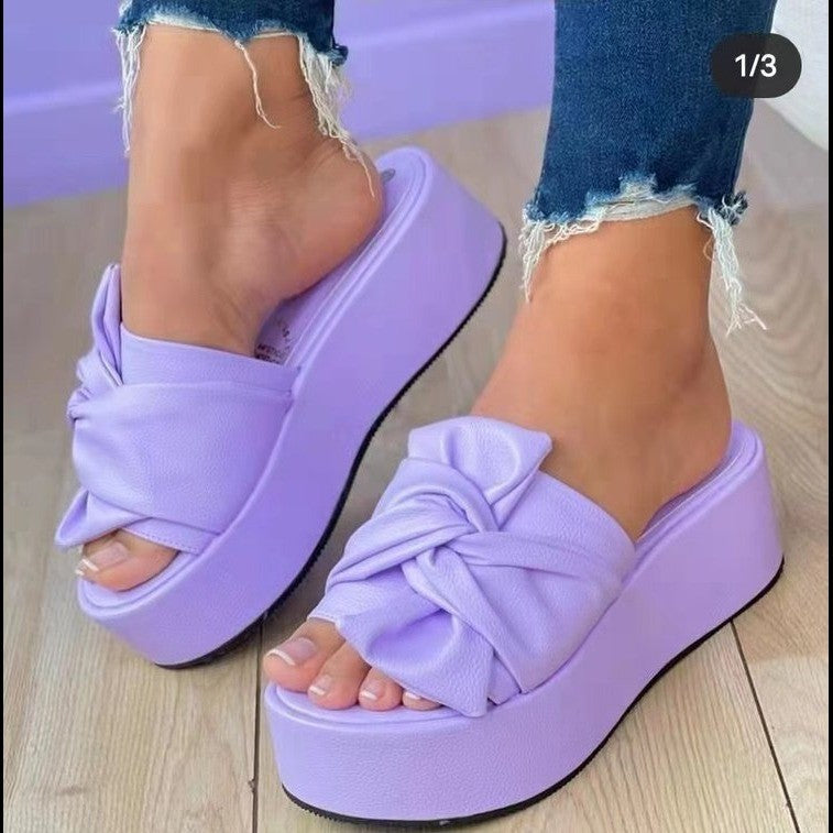 Damen Wedge-Pantoletten mit stilvollem Knotendesign und rutschfester Sohle