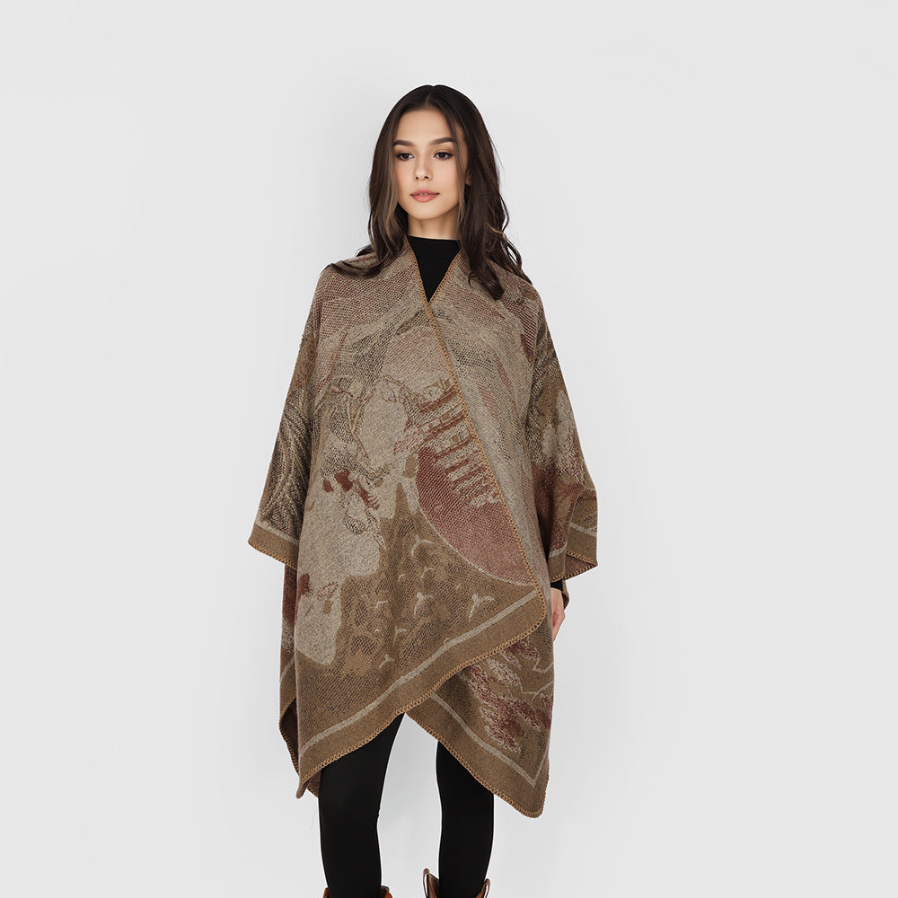 Damen Jacquard‑Strickcape mit floraler Grafik und asymmetrischem Saum Shop Nory