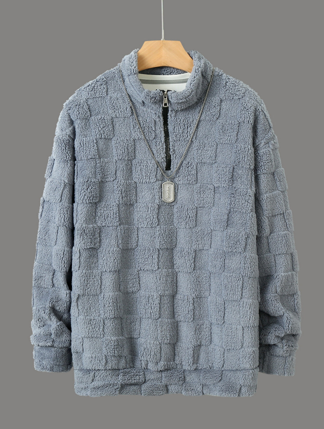 Herren karierter Sherpa-Halbzip-Pullover mit hohem Stehkragen und weicher Teddy-Fleece-Qualität Shop Nory