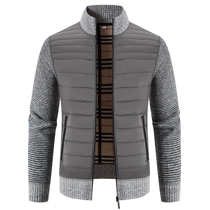 Herren Steppjacke mit modernem Strickärmeln und hohem Kragen