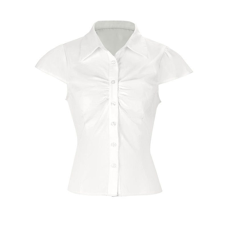 Damen elegante Bluse mit Raffung und schickem Kragen
