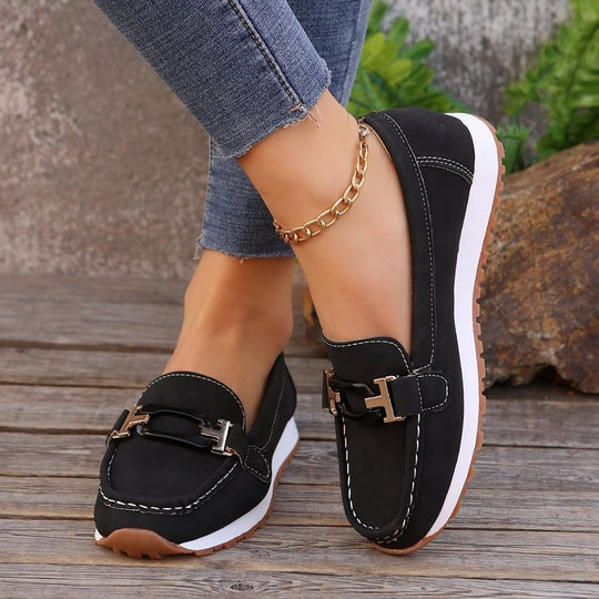 Damen Mokassin-Slipper mit Ziermetall-Bit und dämpfender Profilsohle Shop Nory