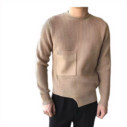 Herren Grobgerippter Rundhalspullover mit aufgesetzter Brusttasche Shop Nory