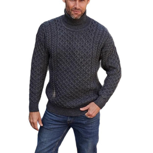 Herren Strickpullover mit Stehkragen und Kabelmuster