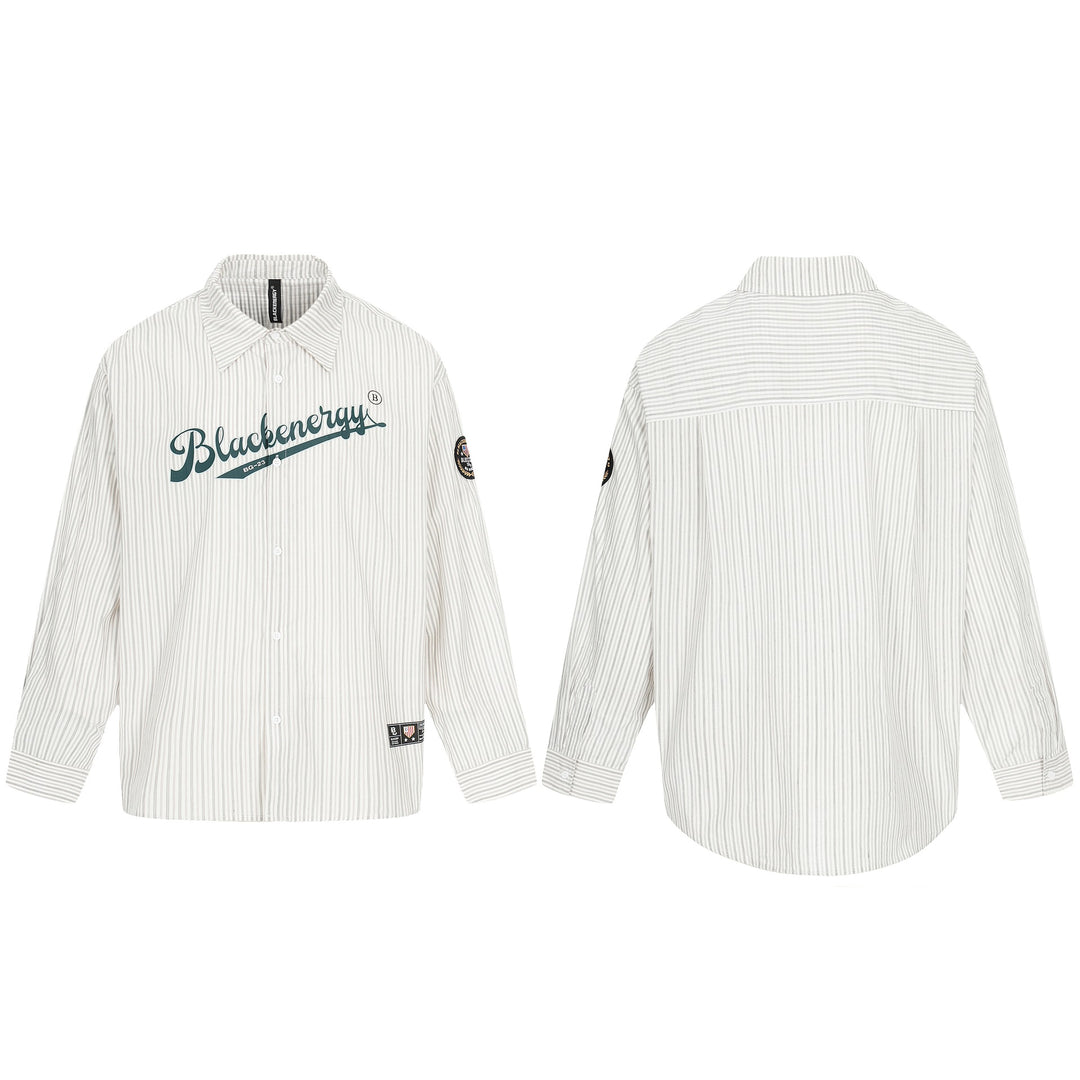 Herren Oversize-Hemdjacke im Baseball‑Inspired Stil mit Streifen, Logoprint und Abzeichenapplikationen Shop Nory