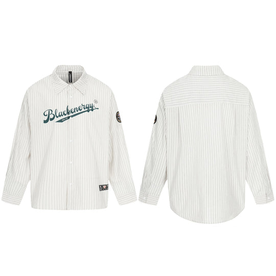 Herren Oversize-Hemdjacke im Baseball‑Inspired Stil mit Streifen, Logoprint und Abzeichenapplikationen Shop Nory