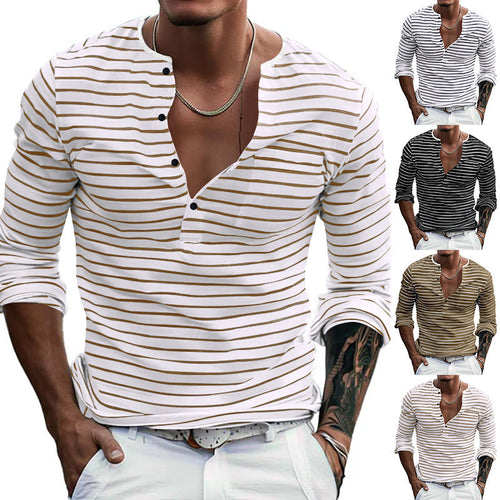 Herren Langarm-Henley-Shirt mit modischem Streifenmuster