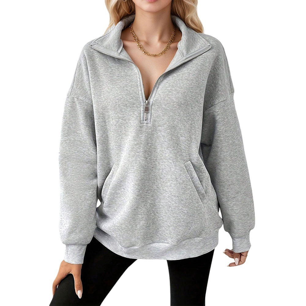Damen lässiges Oversized-Halbzip-Sweatshirt mit hohem Kragen und Kängurutaschen Shop Nory