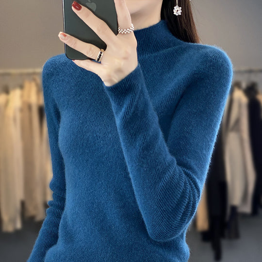 Damen Schlanker Feinstrick-Mockneckpullover aus feinem Angora‑Mix Shop Nory
