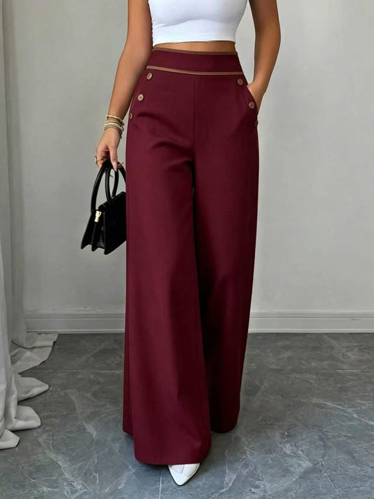 Damen Hochtaillierte Palazzo-Hose mit Zierknöpfen und weitem Bein Shop Nory
