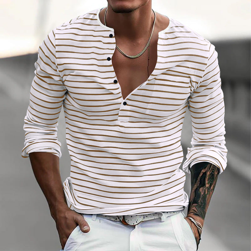 Herren Langarm-Henley-Shirt mit modischem Streifenmuster