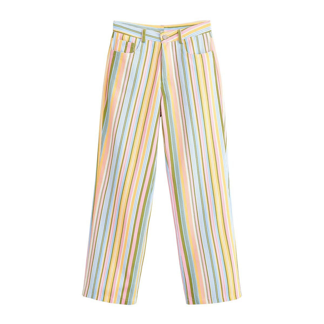 Damen Gestreifte Highwaist-Hose mit weitem Bein und Five-Pocket-Schnitt Shop Nory