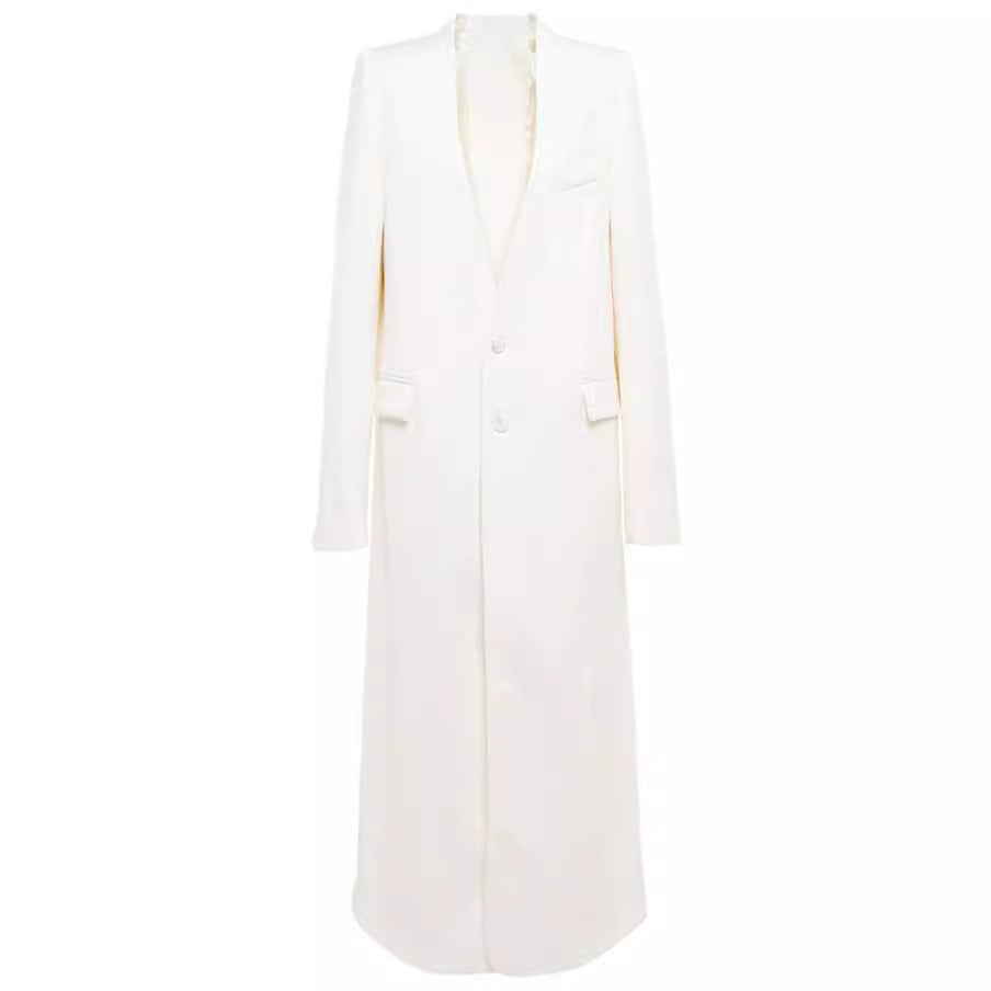 Damen Maxilanger schlanker Mantelblazer mit verdeckter Knopfleiste und schmaler Schulterlinie Shop Nory