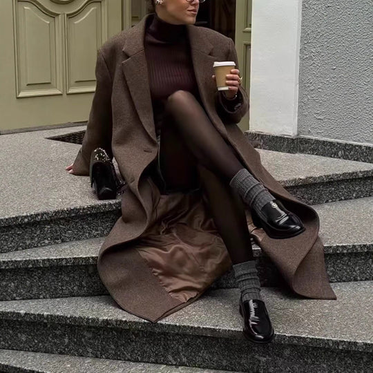 Damen Langer Wollmix-Mantel mit Reverskragen und Pattentaschen Shop Nory