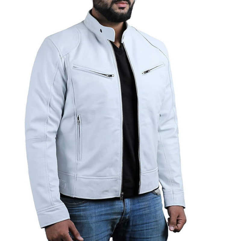Herren Bikerjacke mit Stehkragen und Reißverschlusstaschen